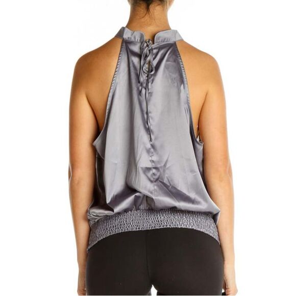 Universal Standard Gray Silver Retro Satin Ruffle Shirt Size M = US 18 - 20 - Picture 2 of 11